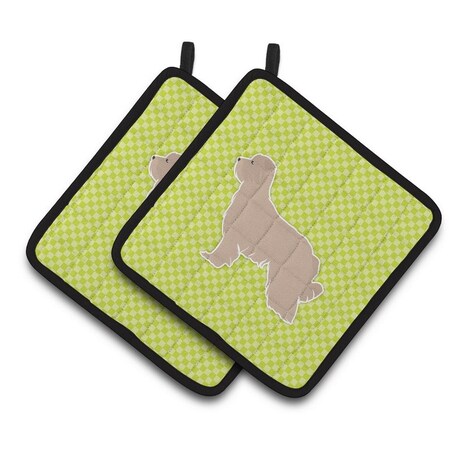 Carolines Treasures Pyrenean Shepherd Checkerboard Green Pair of Pot Holders BB3818PTHD
